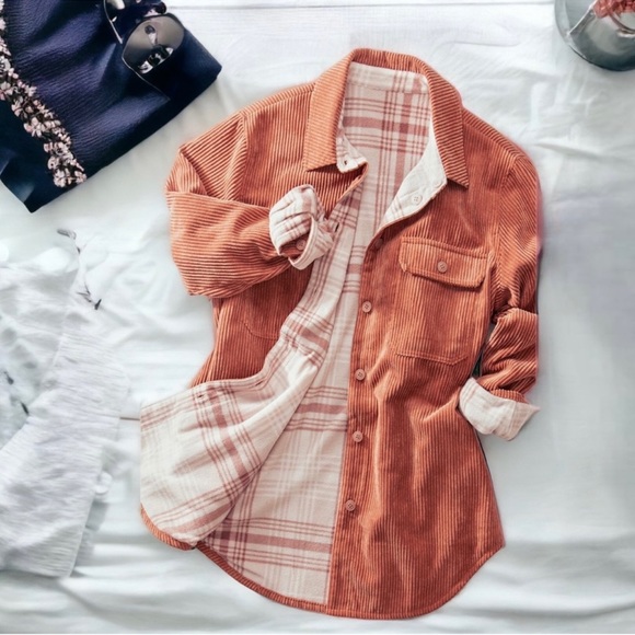 💕LAST1️⃣💕New Reversible Corduroy Plaid Spring Fall Women’s Shacked - Picture 3 of 11